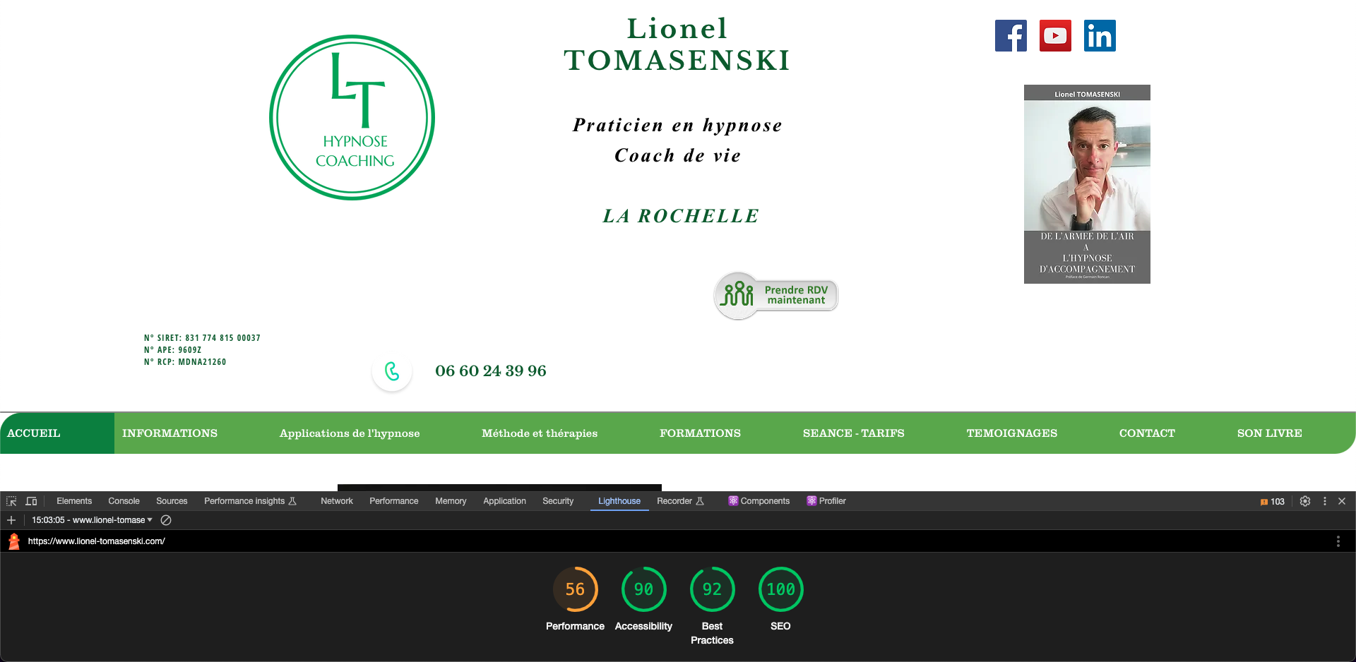 page d'accueil de l'ancien site (score de performance : 56)